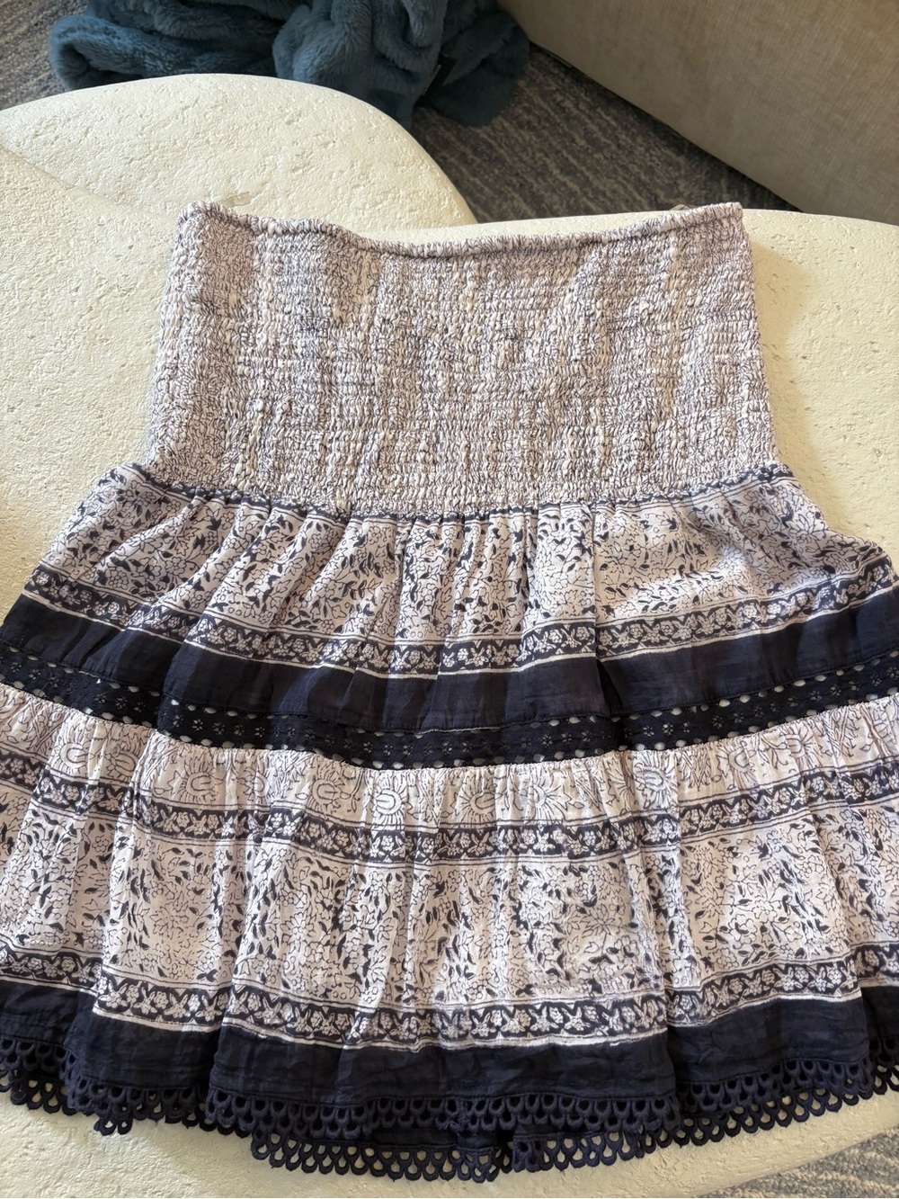 Smocked Waist Black and White soft and lightweight fabric Printed mini Skirt